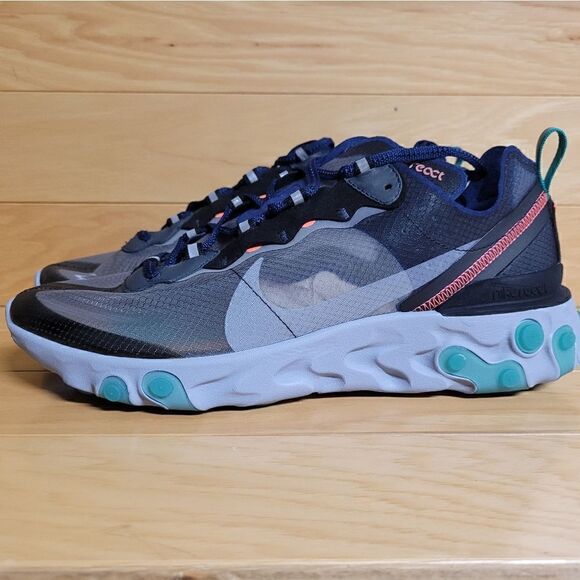 Nike React Element 87 Black Midnight Navy Blue Size 10 Running Shoe AQ1090-005 - Picture 7 of 12